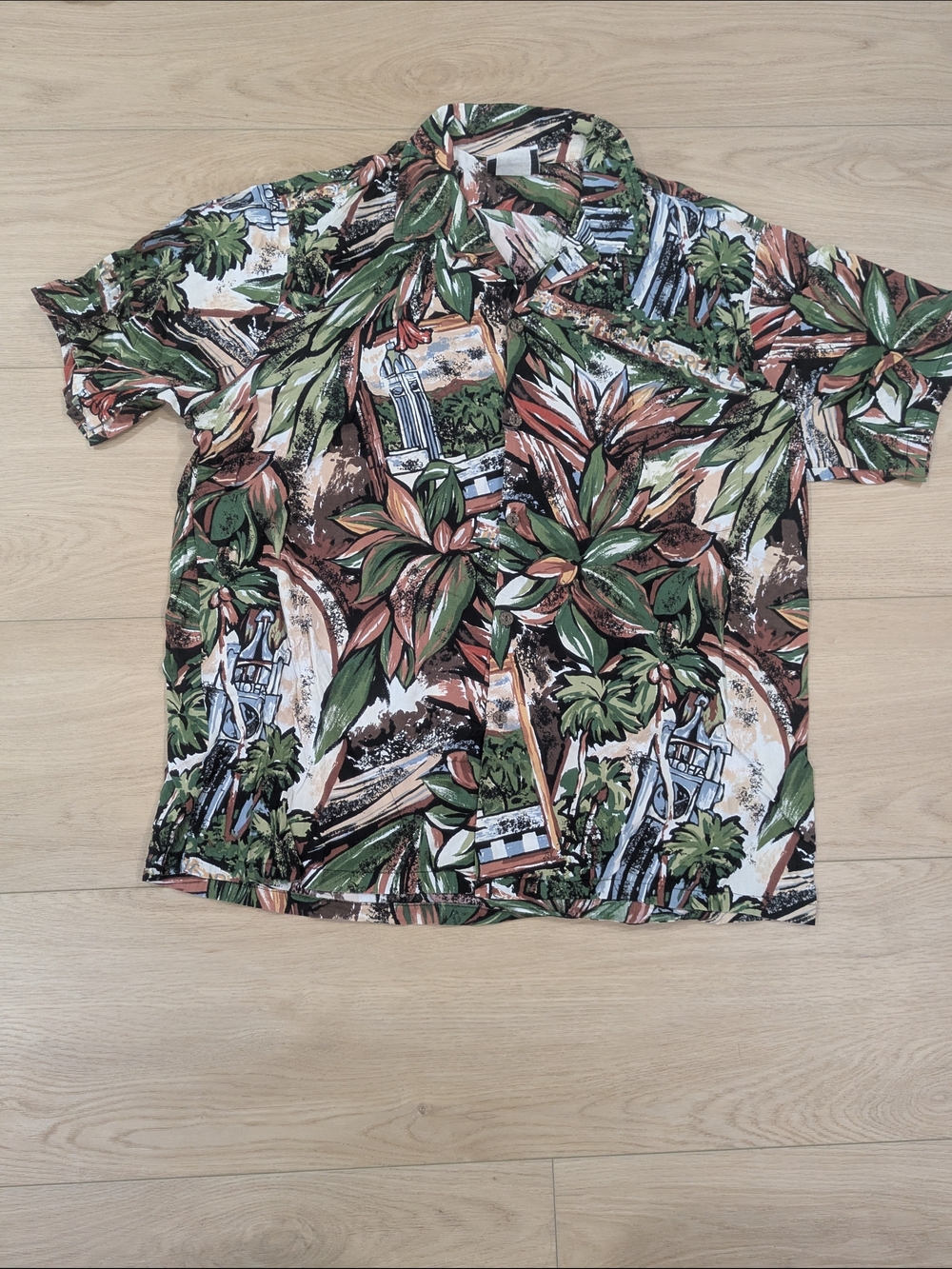 Hilo Hattie Tropical Palm Print Short-Sleeve Shirt - Green/Brown